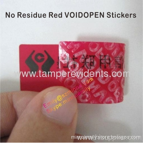Custom No Residue Red Void Open Stickers,custom Tamper Proof Red Pet Void Labels